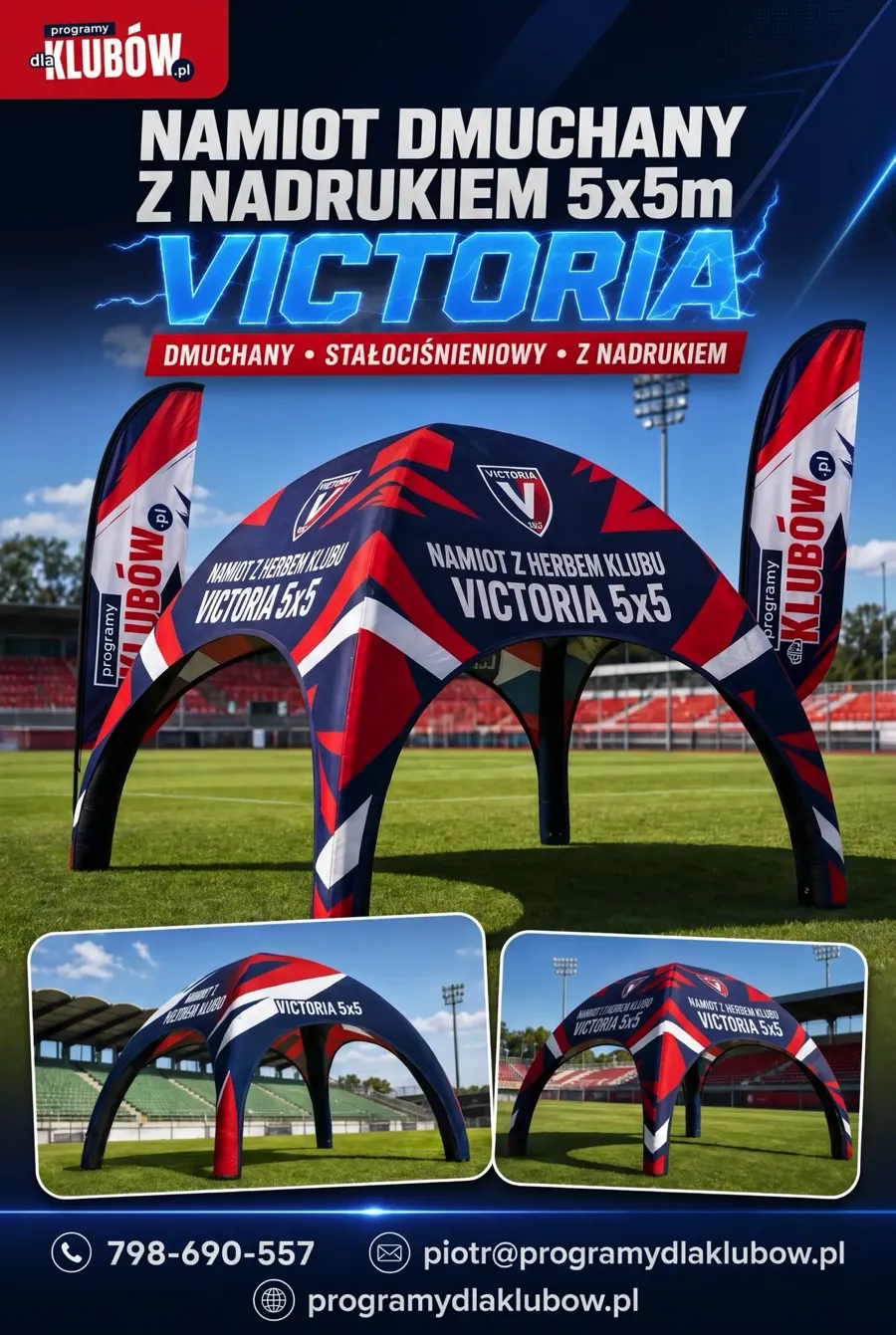 Namiot dmuchany z herbem klubu Victoria 5x5 m na stadionie