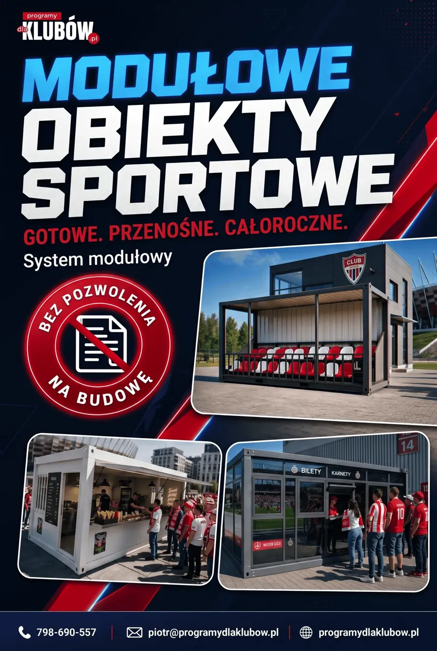 Modułowe obiekty sportowe: trybuna, kasa biletowa i punkt gastronomiczny bez pozwolenia na budowę